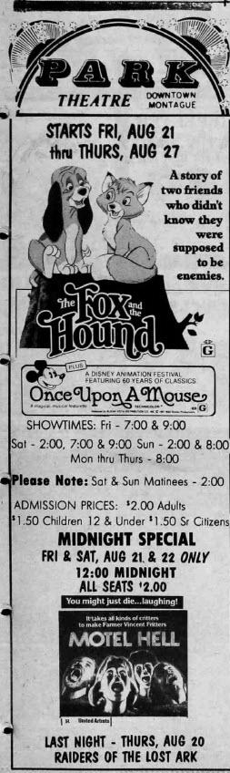 Park Theatre - Aug 19 1981 Ad Muskegon County Paper (newer photo)